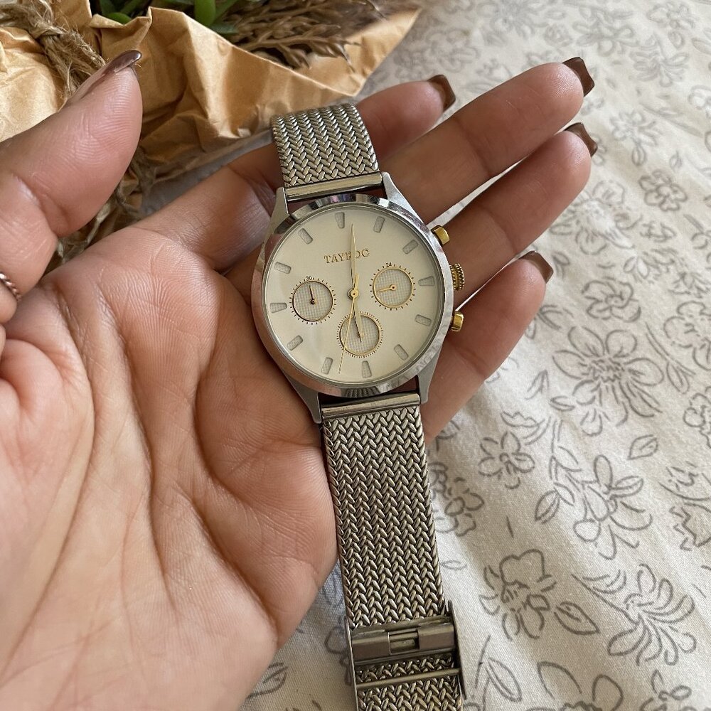 Tayroc Sydney Silver Gold Mesh Strap Watch 36MM